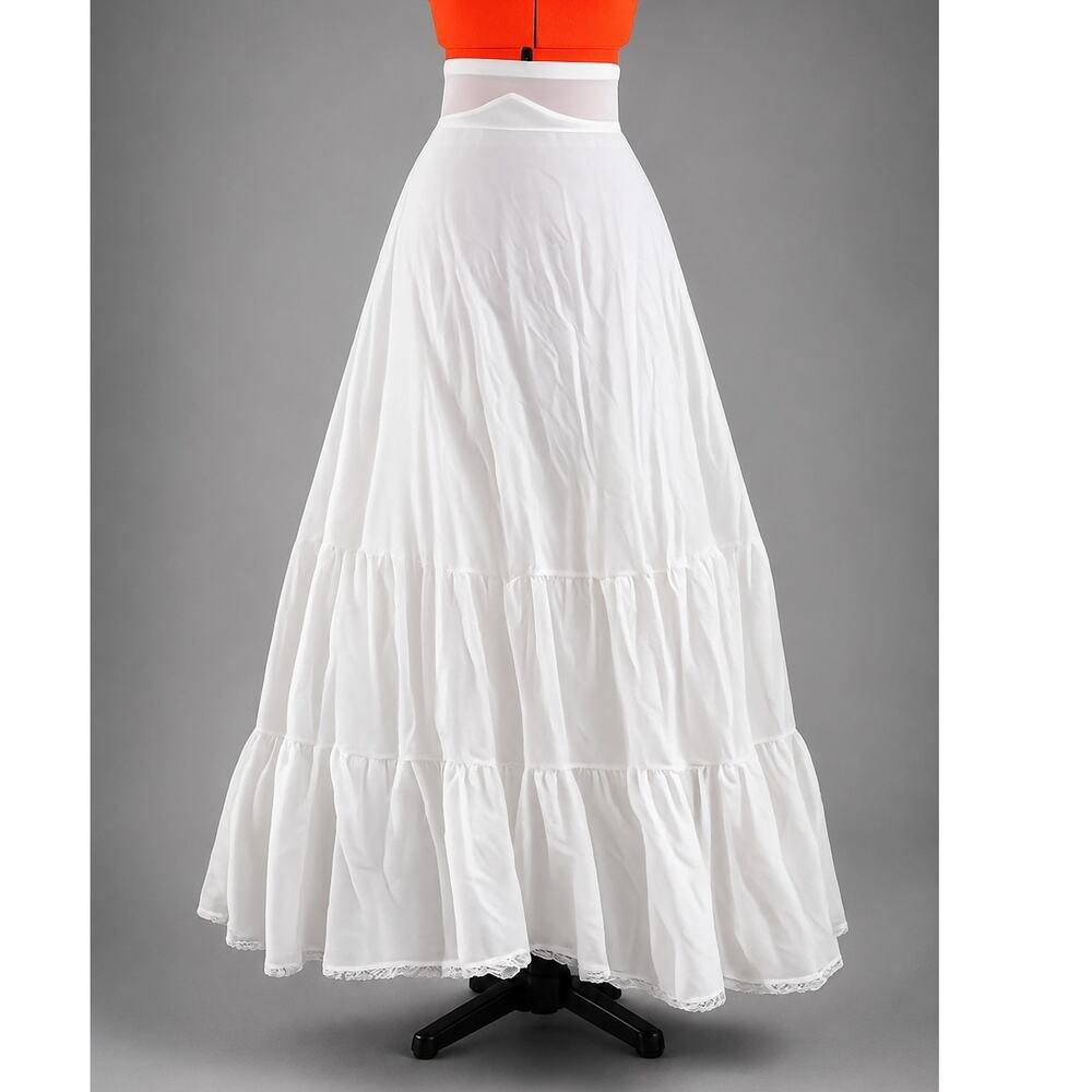 White Nylon Tool Full Bridal Underskirt Petticoat Slip Skirt Tiered Maxi XS
